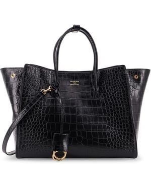 Balenciaga All Hampton Small Leather Shoulder Bag With Croco Effect - Black