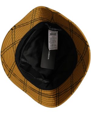 Dolce & Gabbana Dark Check Wide Brim Bucket Cap Hat Cotton Elastane - Yellow
