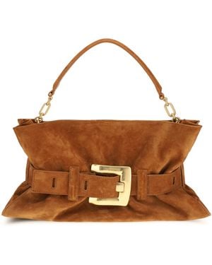 Balmain Medium Anthem Bag Suede Calfskin Calf Leather Bos Taurus Handbags - Brown