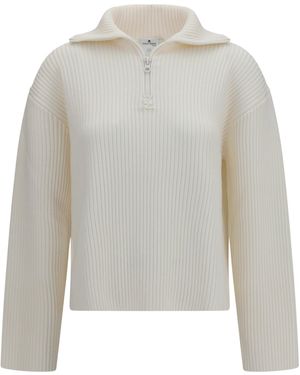 Courreges Ribbed Zip Sweater Merino Wool Ovis Aries - White