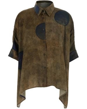 Uma Wang Toto Top With V-Neck And Long Sleeves Silk For Rubber Shirts Blouses - Green