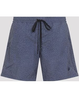 Brioni Swim Shorts, Micro-Fish Pattern - Blue