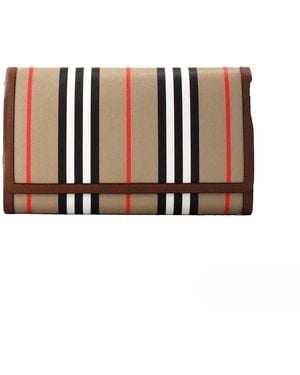 Burberry Hannah Icon Stripe Archive Tan E-Canvas Leather Wallet Crossbody Bag - Brown