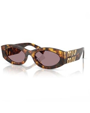 Miu Miu Sunglasses Oval Full Rim, Honey Havana Frame And Light Lens Mu11Ws14L20I - Brown