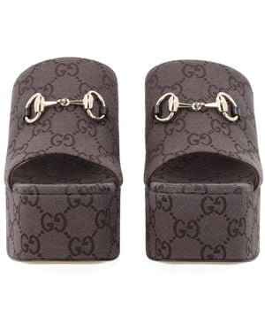 Gucci Fabric Wedge Sandal "Gg" - Brown