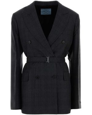 Prada Embroidered Wool Blazer - Black