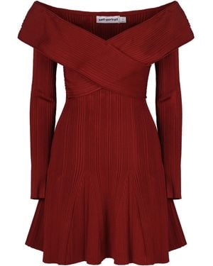 Self-Portrait Mini Knitted Viscose Dress - Red