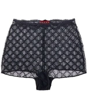 Gucci Gg Embroidered Lace Culottes - Blue