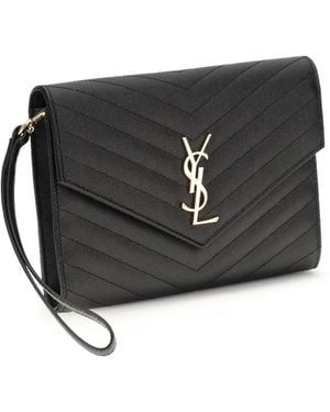 Saint Laurent Leather Clutch Calf Make Up Bags - Black