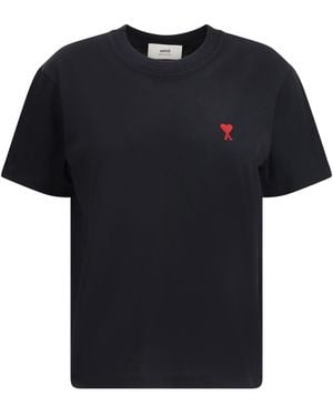 Ami Paris Logo T-Shirt Cotton T-Shirts - Black