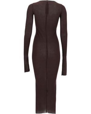 Rick Owens Ribbed Long Sleeves Dress - Brown