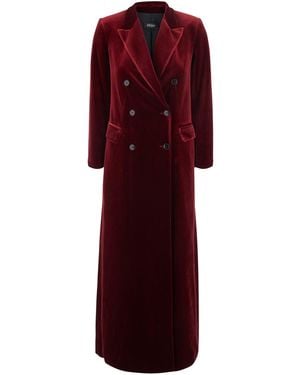 Le Plain Double-Breasted Velvet Coat - Red