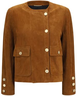 Saint Laurent Short Suede Jacket With Buttons Lamb Ovis Aries - Brown