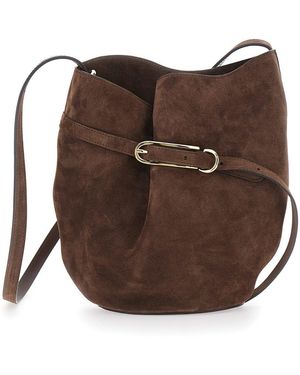 Liffner Belted Bucket Crossbody Bag With Belt On The Front - Brown