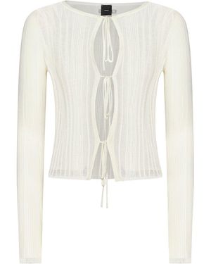 Pinko Table Open Ribbed Front Tie Sweater - White
