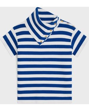 Celine Top Col Montant En Coton-Royal - Blue