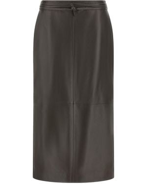 Alberta Ferretti Panel-Stitched Leather Skirt - Gray