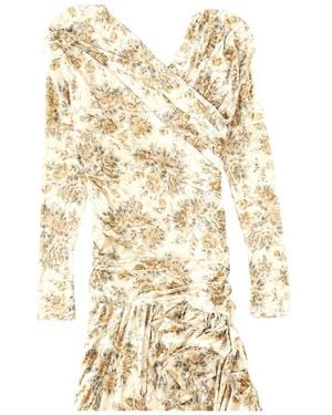 Ganni Long Dress With Print Recycled Polyester - Natural