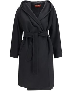 Max Mara Wool Drap Robe Coat Fleece Ovis Aries - Black