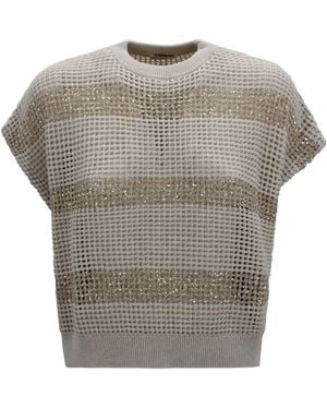Brunello Cucinelli Striped Knit Top - Grey