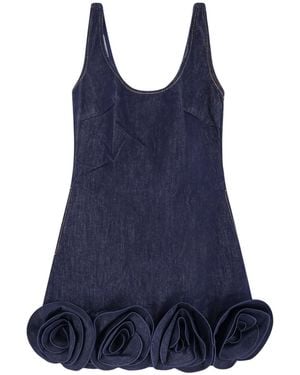 Self-Portrait Denim Mini Dress With 3D Flowers - Blue
