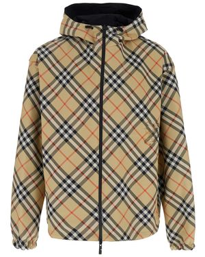 Burberry Reversible Jacket With Ekd Logo Embroidery On The Front And All-Over Check Motif - Grey