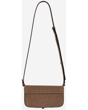 Pinko Saddle Leather Shoulder Bag Suede - Brown