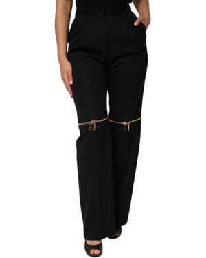 Dolce & Gabbana Wide Leg Pants Zipper Knee Detail - Black