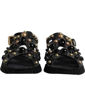 Dolce & Gabbana Leather Studded Slides Sandals Shoes Calfskin - Black