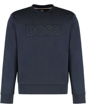 BOSS Logo Detail Cotton Sweatshirt Sweatshirts - Blue