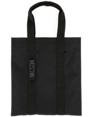 Moschino Tote Bag With Logo Polyester Viscose Handbags - Black