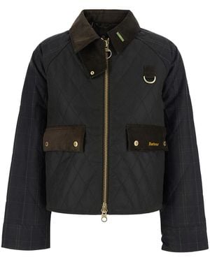 Barbour Quilted Spey Waxed Jacket Cotton/Polyester Coat - Black