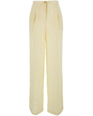 Semicouture Linen Trousers With Elastic Waist For Trousers - White