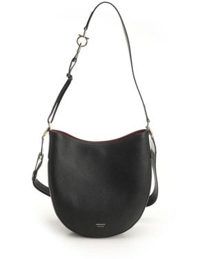 Ferragamo Hobo Smile Medium Bag With Doubel Shoulder Strap - Black