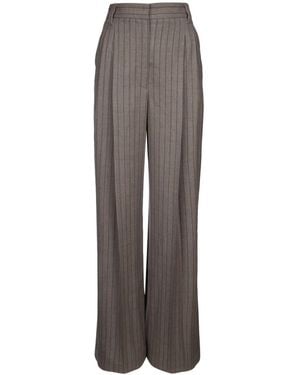 Brunello Cucinelli Taupe Wool Wide Leg Pants - Gray