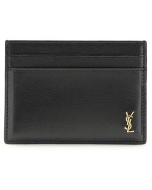 Saint Laurent Tiny Cassandre Card Holder Calf Leather Bos Taurus Wallet - White