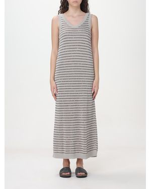 Brunello Cucinelli Light Striped Sleeveless Dress - Grey