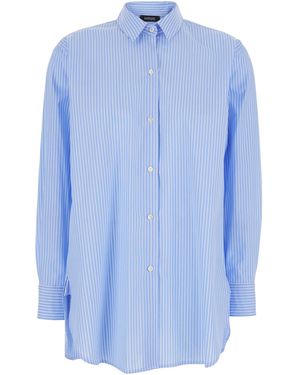 Le Plain Striped Shirt With Classic Collar For Light And Blouses - Blue