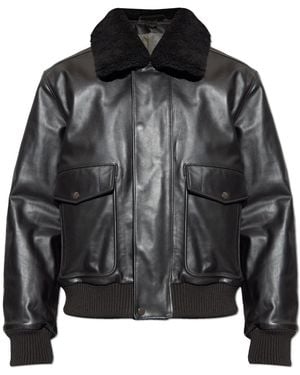 Lemaire Leather Jacket With Faux Fur Collar - Black