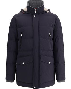 Brunello Cucinelli Down Jacket With Hood - Blue