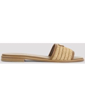 Prada Calf Leather Sandals Raffia - Brown