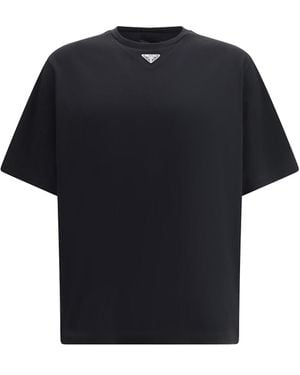 Prada T-Shirt With Triangular Plaque - Black