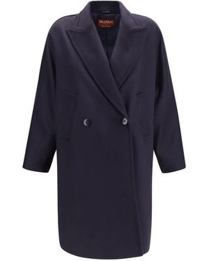Max Mara Double-Breasted Wool Coat Fleece (Ovis Aries) - Blue