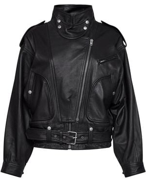 Isabel Marant Lambskin Farza Biker Jacket - Black