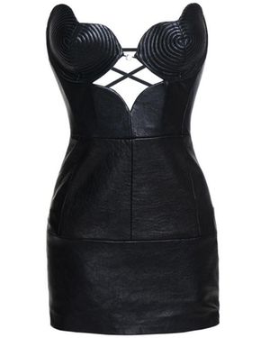 Maria Lucia Hohan Miyu <Strong>*Icon</Strong> Leather Mini Dress With A Strapless Bodice And Cut-Outs - Black