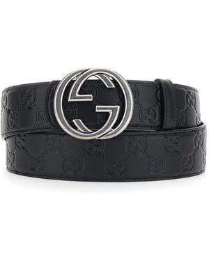 Gucci Belt With Gg Buckle — Leather Calfskin - Black