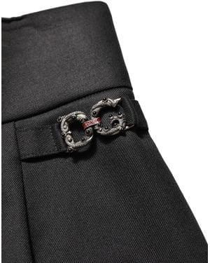 Dolce & Gabbana Wool High Waisted Logo Trouser Pants Elastane - Black