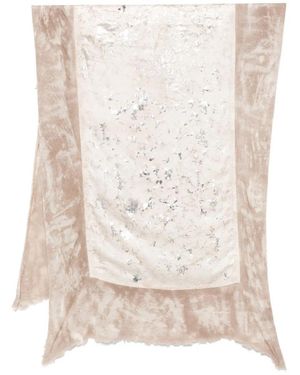 Avant Toi Marble Lamination Effect Silk Scarf With Destroyed Edges 165X65 - White