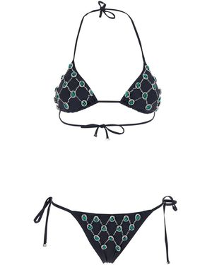 VENUJA Bikini With Gem Embroidery And Adjustable Drawstring Closure - White