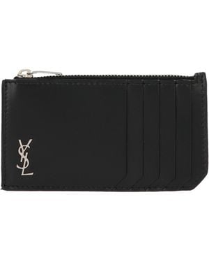 Saint Laurent "Fragments Tiny Cassandre" Card Holder - Black